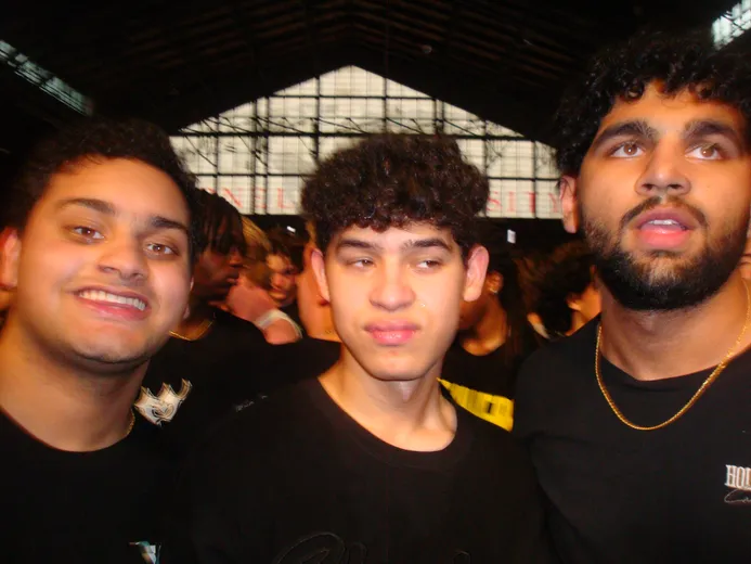 Selfie with two friends in a concert crowd